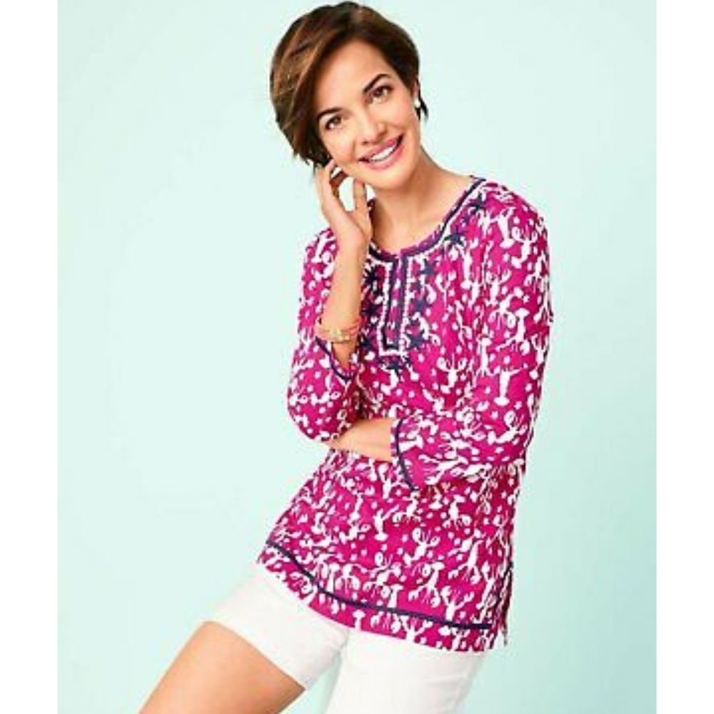 Talbots Pink Lobster Starfish Print Natuica Tunic